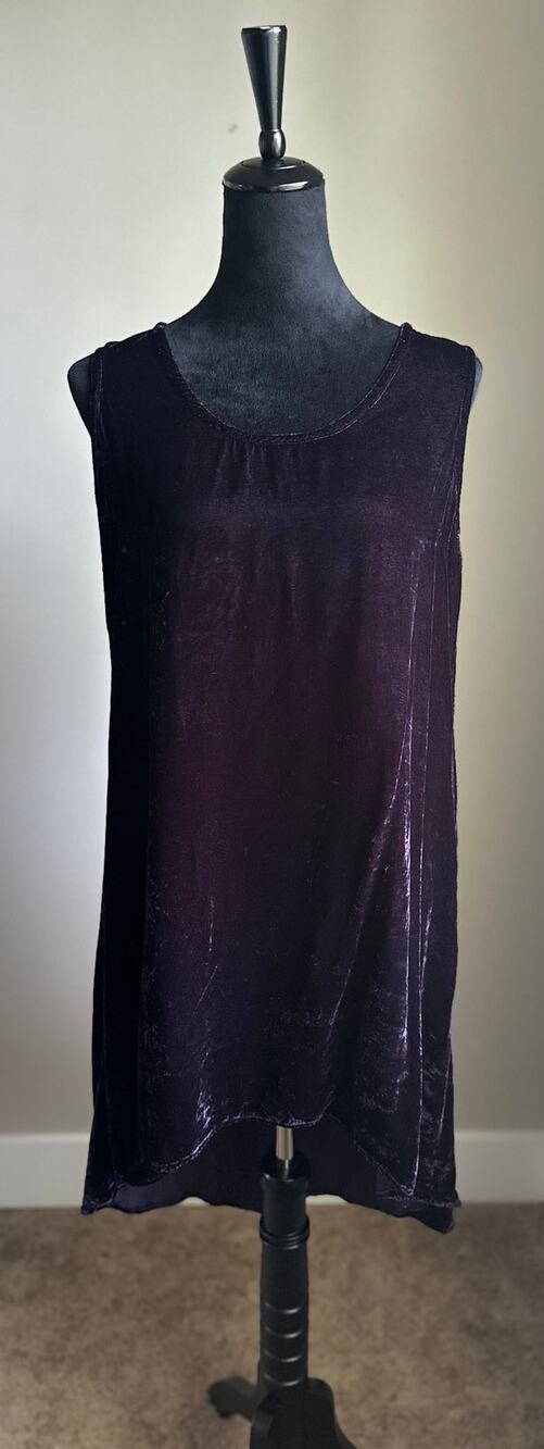 BRYN WALKER Louie Dark Purple Velvet Sleeveless Asymmetric Tunic Dress Size M
